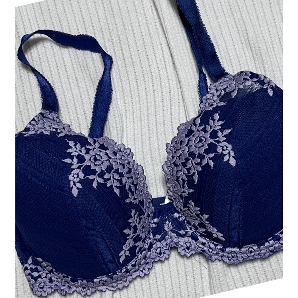 Wacoal Embrace Lace Underwire Bra Unlined Twilight Blue/Lavender Fog 34DDD GUC